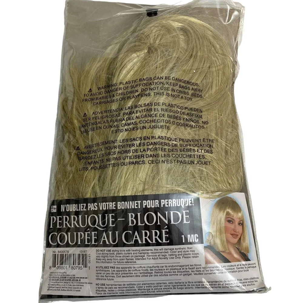 Blonde Costume Wig Straight Short Hair Bob with Bangs Flapper